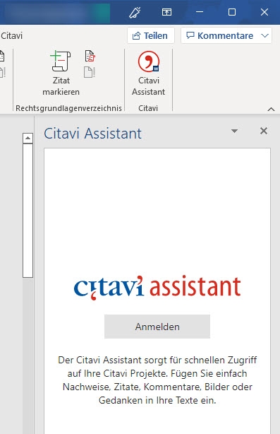 Citavi Web: Anmelden an Citavi Assistant