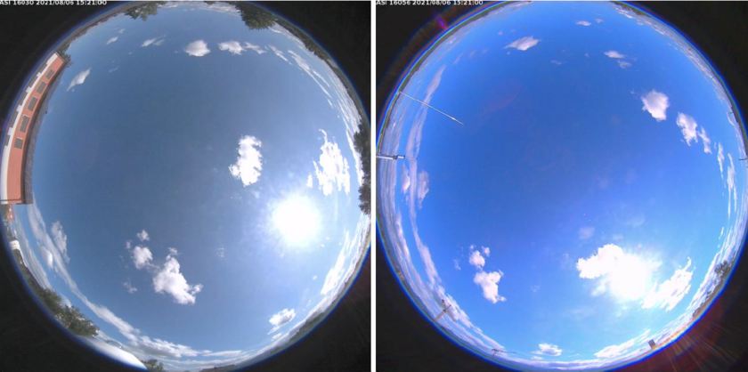 Zwei All-Sky-Bilder vom Himmel mit ein paar Wolken